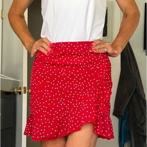 Red Polka Dot flutter mini skirt size small retro Y2K